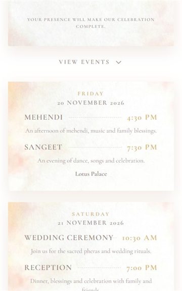 Floral Delight wedding invitation events details preview