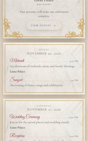 Gateway wedding invitation events details preview