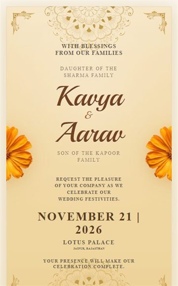 Saffron Bloom wedding invitation cover preview