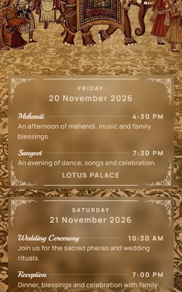 Traditional Barat wedding invitation events details preview